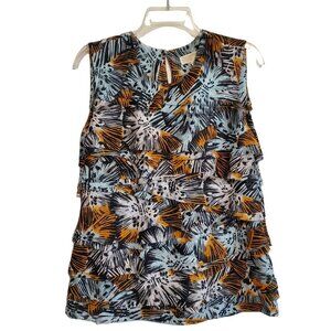 Michael‎ Kors Sleeveless Tiered Frayed Blouse Large